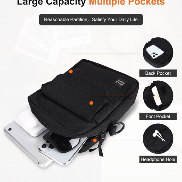 Small Crossbody Bag Nylon Polyester Compact Lightweight Adjustable - Picture 4 of 9